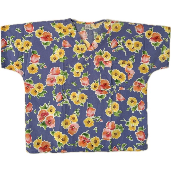 100 % Cotton Floral Nursing Uniform Large - Picture 1 of 5